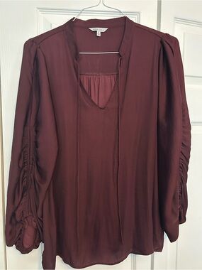 Naked Zebra Burgundy Tie-Neck Long Sleeve Blouse Large